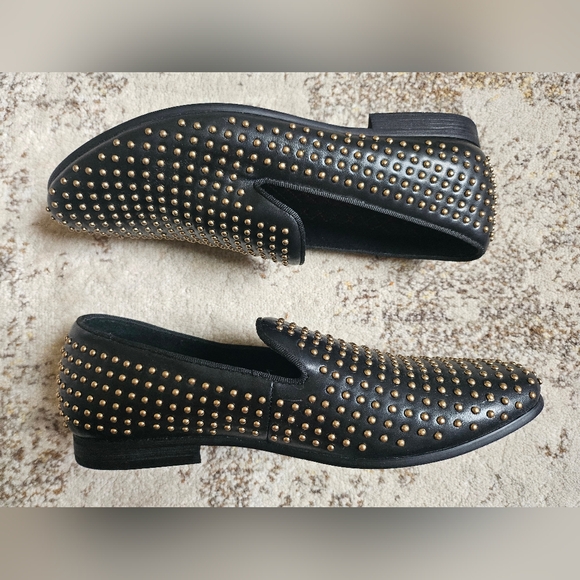 Men's Steve Madden Capital 9 42 Black Gold Studded Slipon Loafers Shoe New Years - Picture 5 of 9
